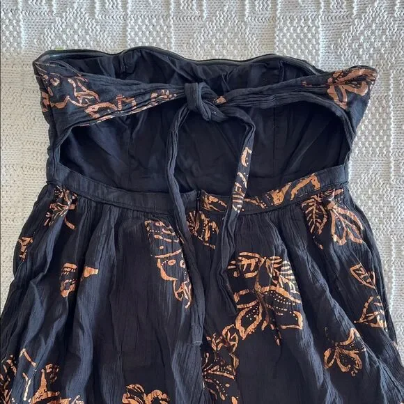 Free People Baja Babe Black Bronze Foil Halter Midi Dress Sz M - Picture 8 of 14